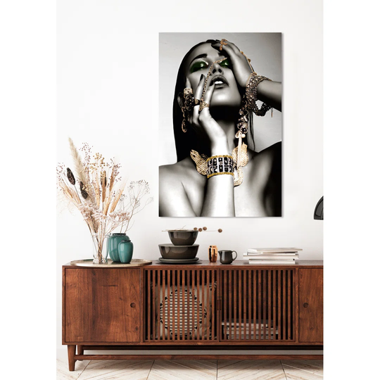Beauty with Snake Jewelery - Unframed Graphic Art on Glass