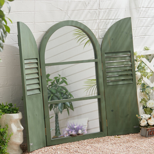 Livingandhome - Large Retro Wall Hanging Shutter Window Mirror for Garden