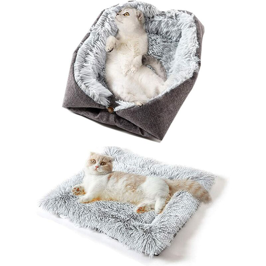 Cat Bed Cushion Bed Cushion Comfy Soothing Bed for Dog Cat Winter Plush Large for Pet Puppy Kitten Kitty Dual Use(A)