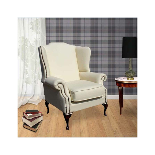 Designersofas4u - Chesterfield Mallory Saxon Flat Wing High Back Wing Chair uk Manufactured Cottonseed Cream Leather