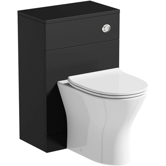 Lea soft black slimline back to wall unit 500mm and Derwent round back to wall toilet with seat - Black - Orchard