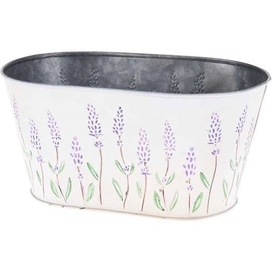 Oval Metal Planter With Embossed Floral Design 24Cm