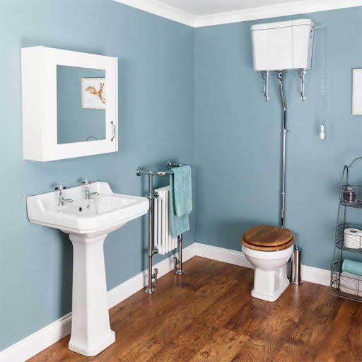 Park Lane Windsor Bathroom Suite High Level Toilet and Oak Toilet Seat