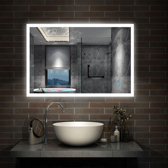 Backlit LED Illuminated Bathroom Mirror with Light Sensor + Demister - Type A 900 x 700mm