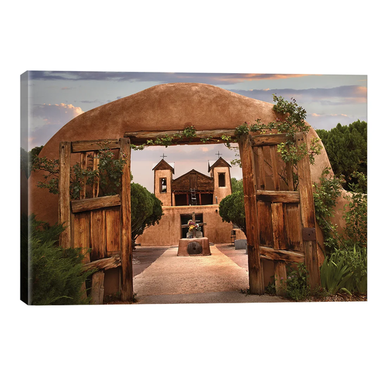 'Church and Gate, El Santuario De Chimayo, New Mexico' by Panoramic Images - Wrapped Canvas Photograph Print