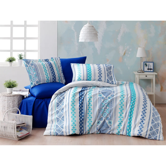 Tavarez White/Dark Blue 100% Cotton Duvet Cover Set