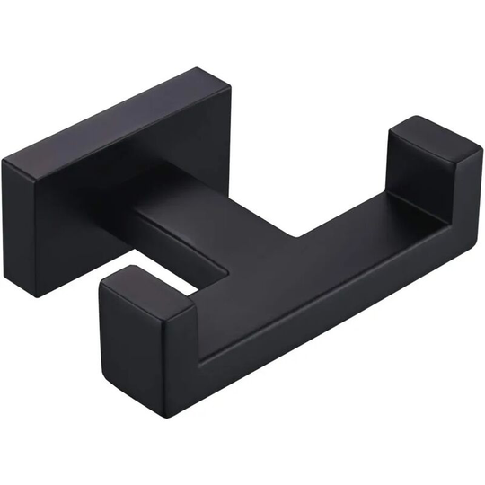 Ilovemilan - Double Towel Hook Matte Black, Angle Simple Stainless Steel Bathroom Towel Holder, Coat Robe Hook Wall Mount