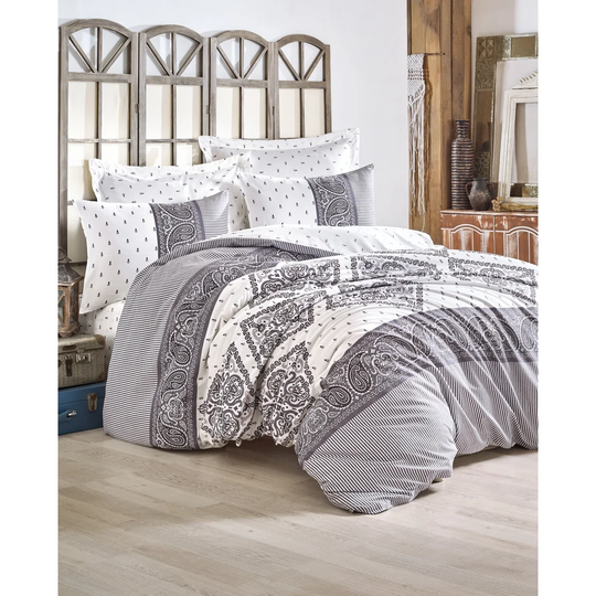 Ezekiel Grey 100% Cotton Duvet Cover Set