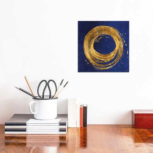Gold Circle on Blue by Patricia Pinto - Wrapped Canvas Wrapped Canvas