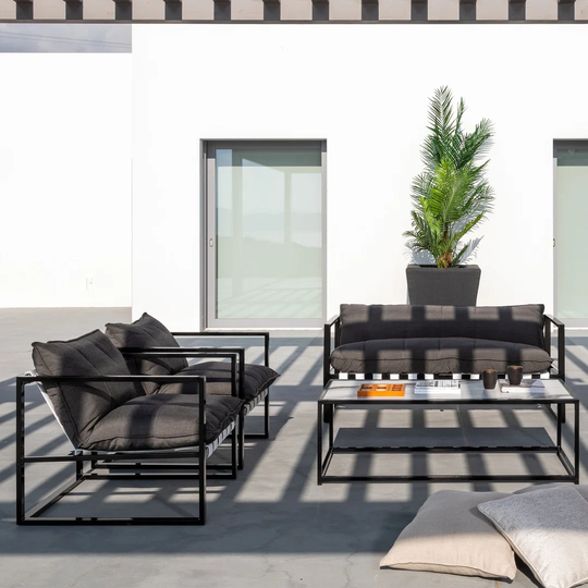 Set 2 Armchairs, Sofa and Table Reef Black/Grey