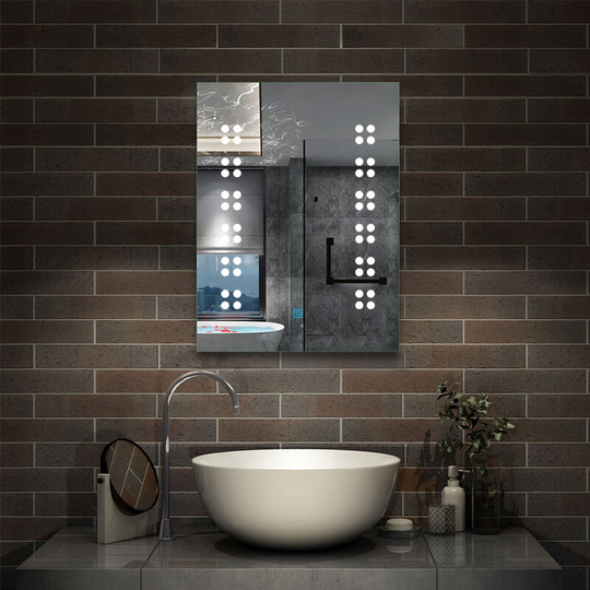 450x600 Bathroom Wall Mirror with led Lights, Single Touch Build-in Heated Demister Vertical - Dot