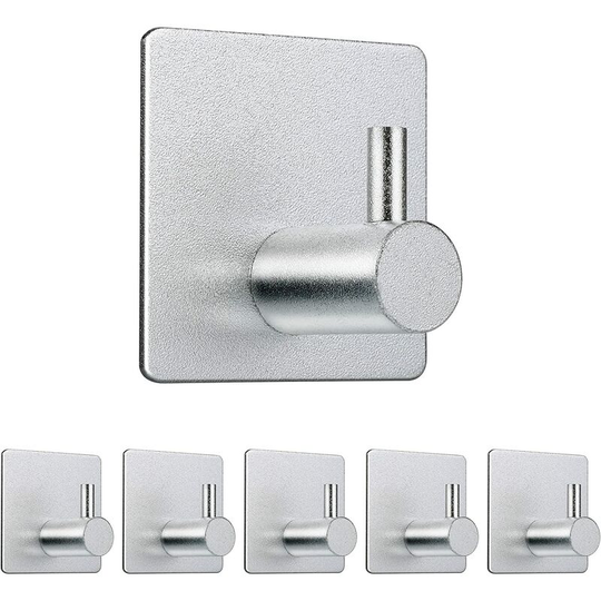 Adhesive Wall Hook, 6 Pieces 3M Wall Hook Towel Holder Hook for Bathrooms Kitchens Waterproof Adhesive Hooks Without Drilling Aluminum Alloy,Silver