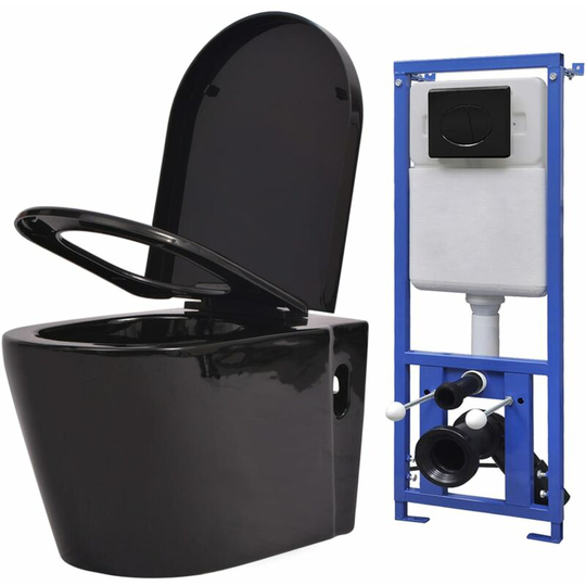 Wall Hung Toilet with Concealed Cistern Ceramic Black - Black