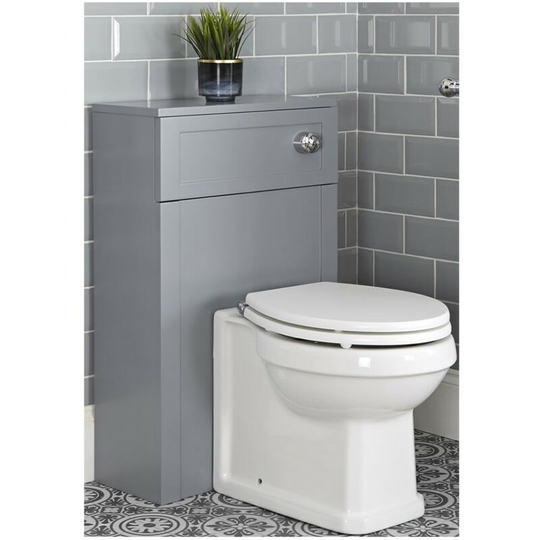 Milano - Thornton - Light Grey 502mm Bathroom Toilet wc Unit with Back to Wall Pan, Cistern and Wooden Seat