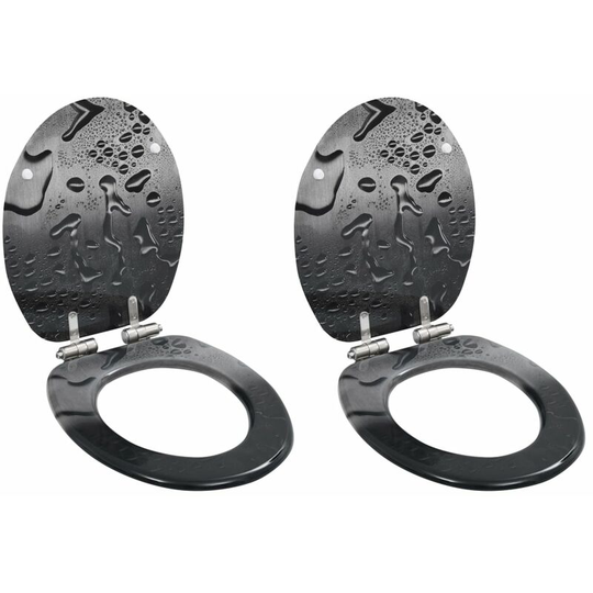 Wc Toilet Seats 2 pcsWith Soft Close Lids MDFWater Drop Design