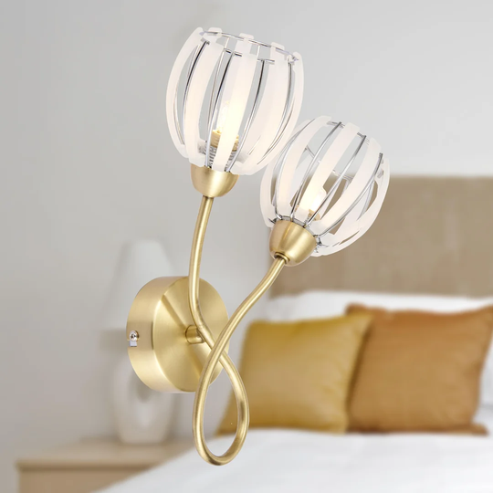 2 - Light Dimmable Brushed Gold Armed Scone