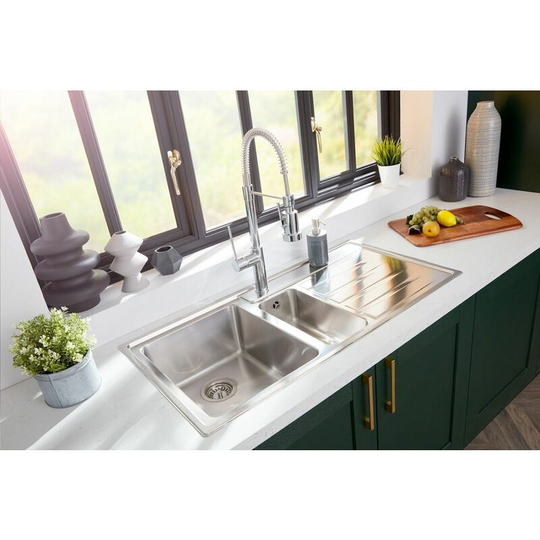 Rockford Kitchen Sink 1.5 Bowl rh Drainer Stainless Steel free Waste - Silver - Rangemaster