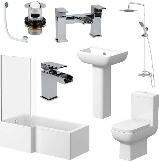Amelie Bathroom Suite with L Shape Bath, Taps, Shower & Screen - Left Hand 1700mm