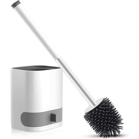 Hanging toilet brush with silicone bristles With removable holder, hidden tweezers, bathroom adhesive hook