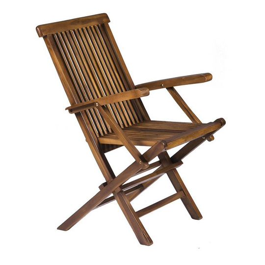 Classic Solid Teak Wooden Folding Outdoor Chair - Garden Patio Decking Furniture - Brown