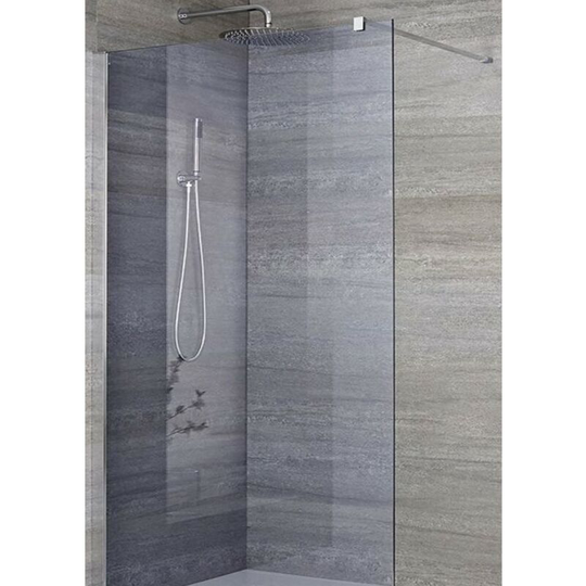 Portland-Luna - 800mm Recessed Walk In Frameless Wet Room Shower Enclosure with Smoked Glass Screen, Support Arm and 200mm Square Stainless Steel