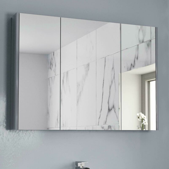 Aurora - 900mm Bathroom Mirror Cabinet Three Door Cupboard Wall Mounted Grey - Grey