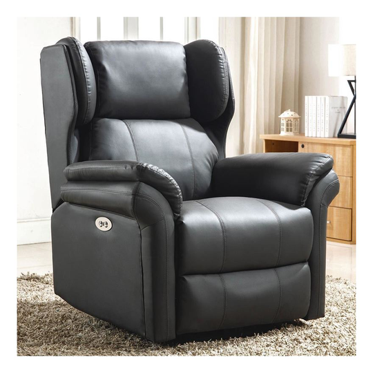 Oakford slate electric bonded leather auto recliner wing back lounge chair with usb