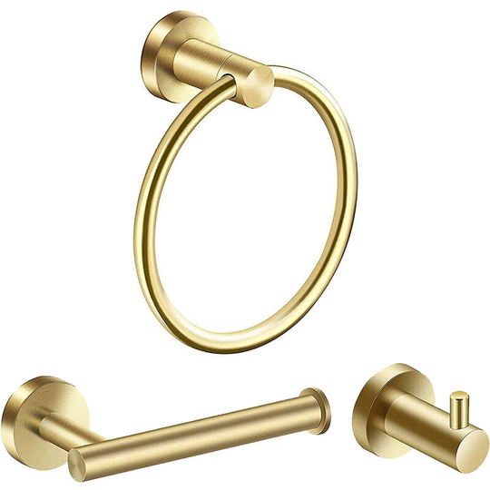 Axhup - 3pcs Bathroom Accessory Set, Stainless Steel Wall Mounted Toilet Holder and Towel Rail Set for Bathroom (Gold)