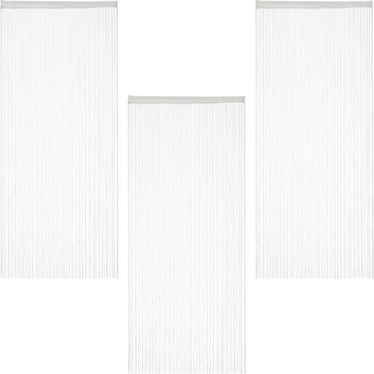 Set of 3 Relaxdays White String Curtains, Can be Shortened, With Eyelet Top for Windows & Doors, 90x245 cm, White
