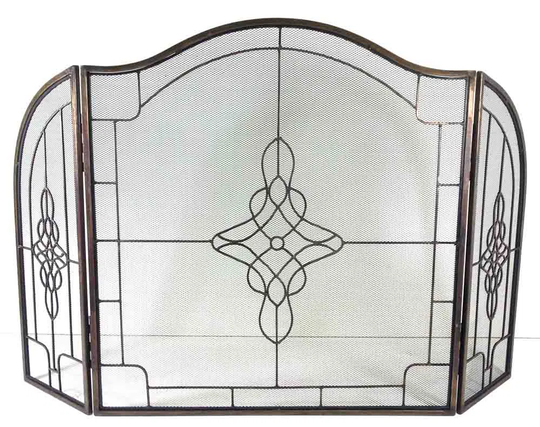 Decorative Filigree 3 Panel Iron Fireplace Screen