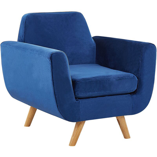 Beliani - Armchair Blue Retro Velvet Upholstery Seat Cushion Removable Cover Bernes - Blue
