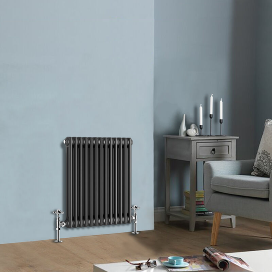 NRG - Traditional 2 Column Horizontal Central Heating Cast Iron Style Rads Anthracite 600 x 605mm