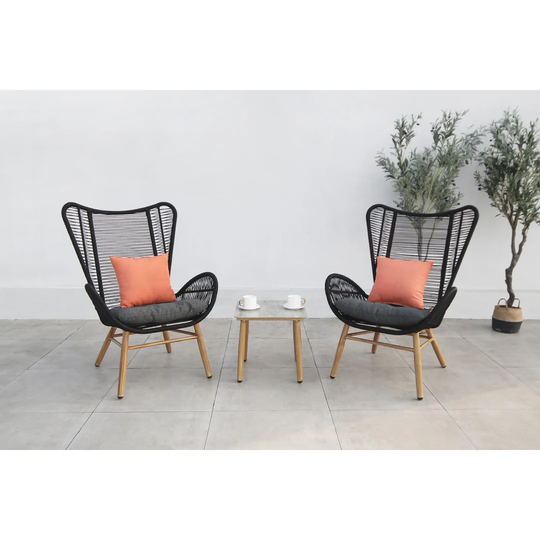 Set Of 2 Armchairs And Table Bodeh Brown/grey