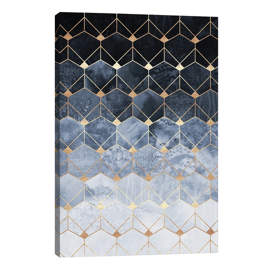 Blue Hexagons and Diamonds by Elisabeth Fredriksson - Wrapped Canvas Graphic Art Print