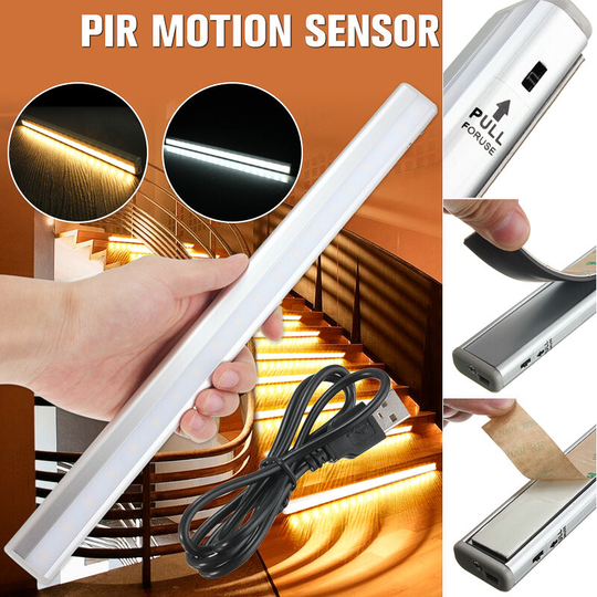 Usb Charging Rechargeable Wireless Pir Motion Sensing Closet Cabinet led Night Stairs Step Tap Warm White Light