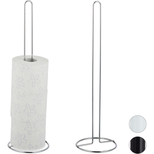 Toilet Paper Holder Set of 2, For 5 Rolls Each, Metal, Freestanding Post, HxD: 50 x 14 cm, Silver - Relaxdays