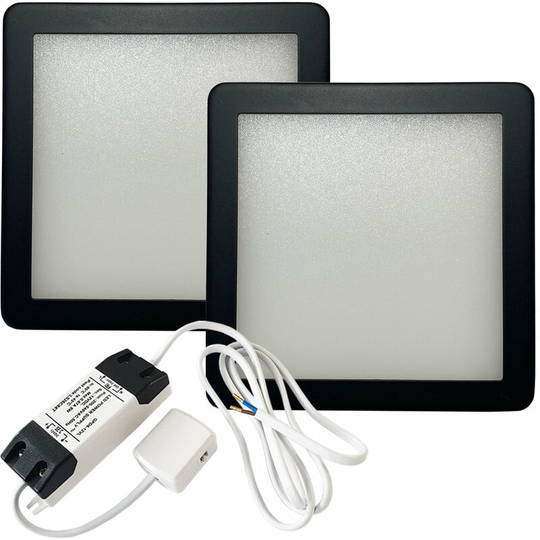 Loops - 2x matt black Ultra-Slim Square Under Cabinet Kitchen Light & Driver Kit - Natural White Diffused led