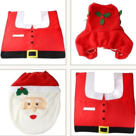 Red Santa Claus toilet cover, plus foot space and tank Santa Claus toilet cover, 3PCS