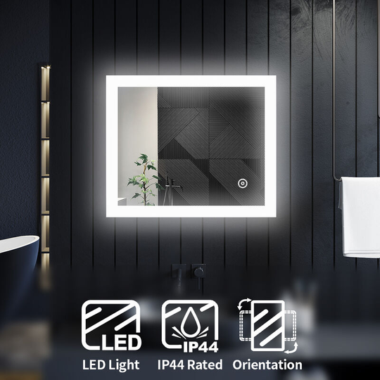 Bathroom Mirror Horizontal Vertical 600x500mm Modern Mirror led Bathroom Mirror with Touch Sensor - Elegant