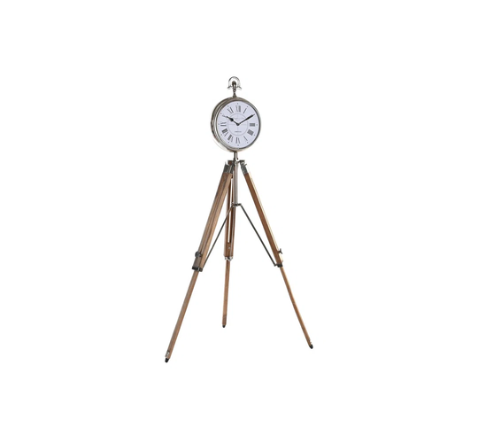 Boxrah Analog Metal Mechanical Tabletop Clock in Sliver/Brown
