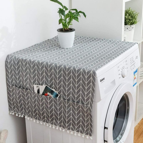 Fridge Cover Multipurpose Washing Machine Dust Cover, Single Door Fridge Protective Cover with Storage Pockets 55x130cm (Gray Arrow) 1 Piece