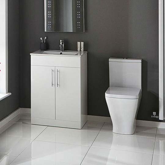 Promenade Bathroom Cloakroom Suite Close Coupled Toilet 600mm Vanity Unit - Verona
