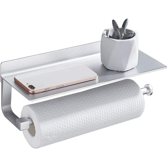 Perlerare - Paper Towel Holder Kitchen Accessory Wall Mounted Dispensers 33cm, Aluminium, Matte Finish, Kitchen Paper Holder Silver