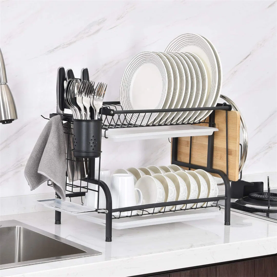 Dish Rack, 304 Stainless Steel 2 Tier Dish Drying Rack With Drain Board, Utensil Holder, Cutting Board Holder, Rustproof Dish Drainer For Kitchen Coun