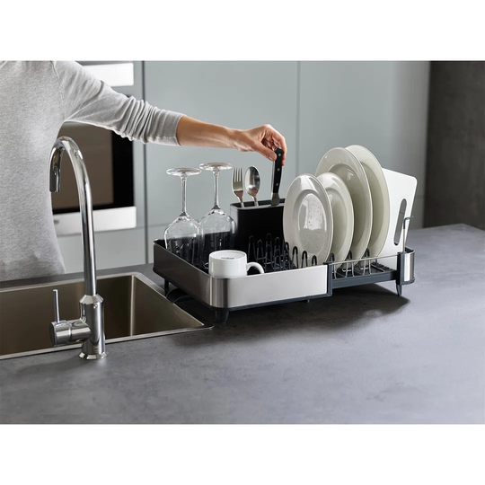 Extend Steel Expandable Dish Drainer Rack With Removable Cutlery Holder Swivel Draining Spout