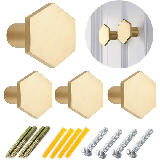 Massi brass round cabinet buttons, 4 pieces brass handle for cabinet door and dresser drawers, closet door round handle brass button with screw (27 *