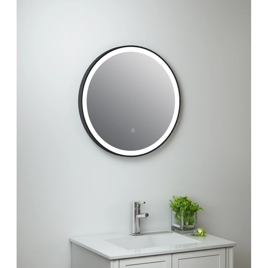Cytheria Round Lighted Metal Framed Wall Mounted Bathroom Mirror in Black