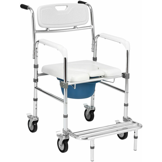 Rolling Commode Wheelchair Height Adjustable Toilet Shower Chair Removable Pot