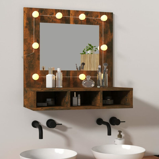 Mirror Cabinet with led Smoked Oak 60x31.5x62 cm