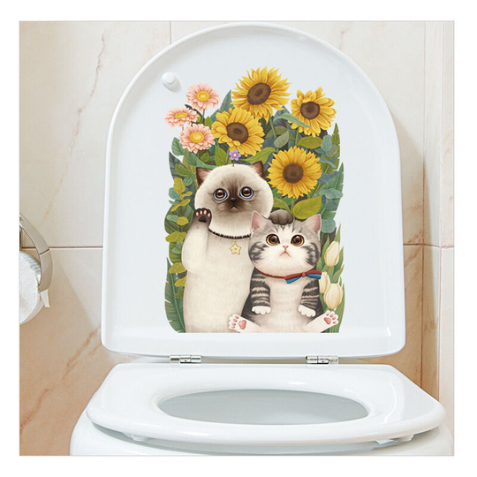 Sunflower and Super Cute Cat Bathroom Toilet Seat Lid Cover Decals Stickers pvc Sticker Removable Self-Adhesive Restroom Decor Art Decoration